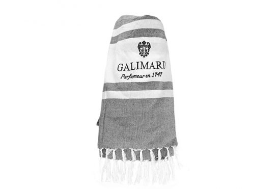 Fouta brodée Galimard - Serviette légère en coton chiné gris et blanc brodée Galimard