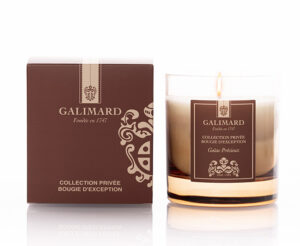 Bougie Gaïac Précieux Collection Privée Galimard : packaging et bougie