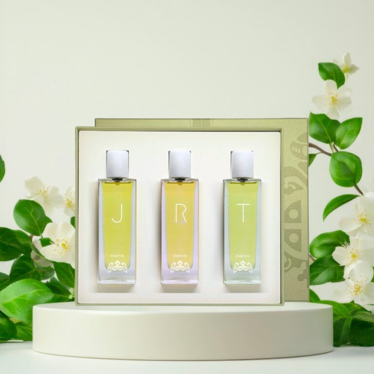 3 parfums mixtes unisexes de la gamme de parfum HERITAGE de la parfumerie grassoise et française Galimard : J (jasmin), R (rose), T (tubéreuse)